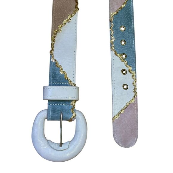Vintage Accessories - Vintage Pastel Patchwork Suede & Leather Belt